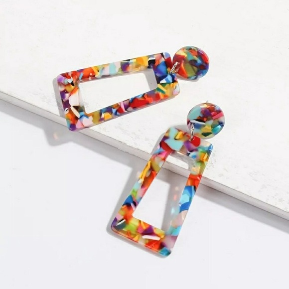 New! Acrylic Geometric Drop Earring - Picture 3 of 8